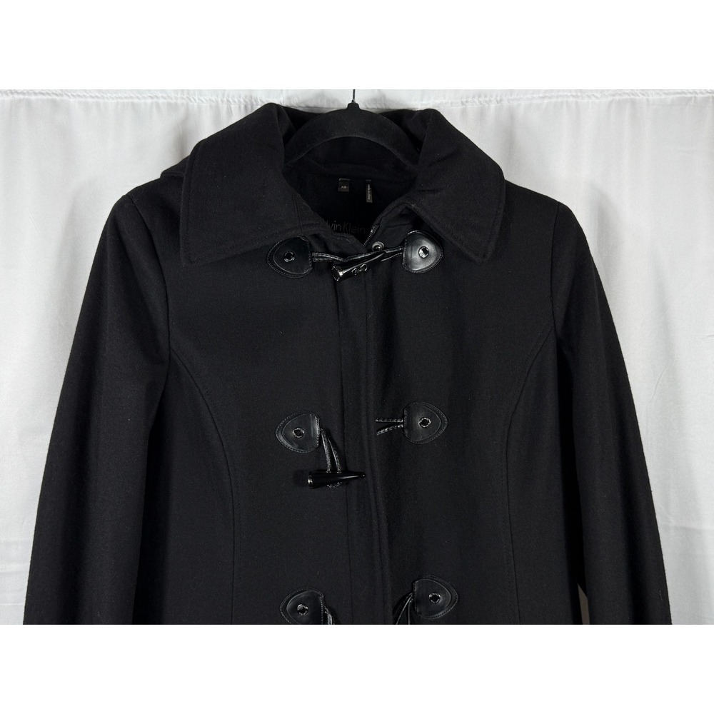 Calvin Klein Womens Black Wool Blend Hooded Toggle Coat Jacket XS - Picture 2 of 12